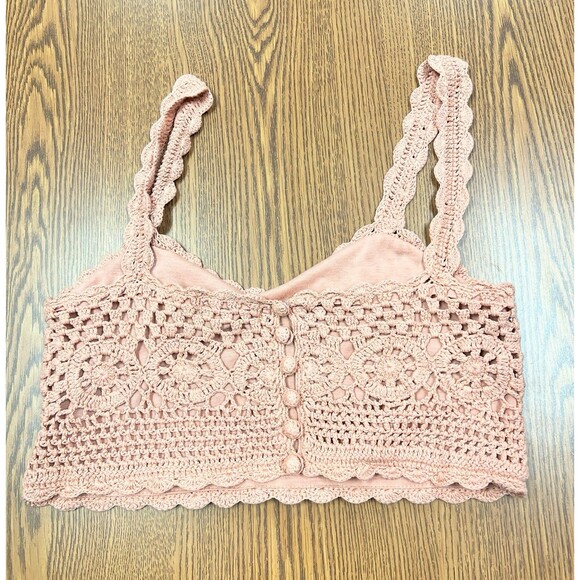 Taylor & Sage Crocheted Crop Top Tank Peach/Pink Boho Women’s‎ size small EUC - Picture 2 of 5